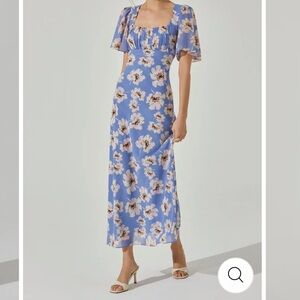 Astr Blue Pink Puff Sleeve Maxi Dress